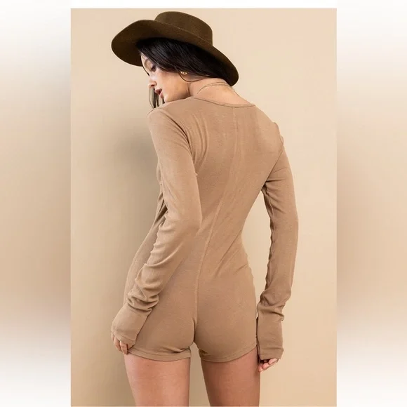 Biker Short Length Long Sleeve Bodysuit - Picture 3 of 3